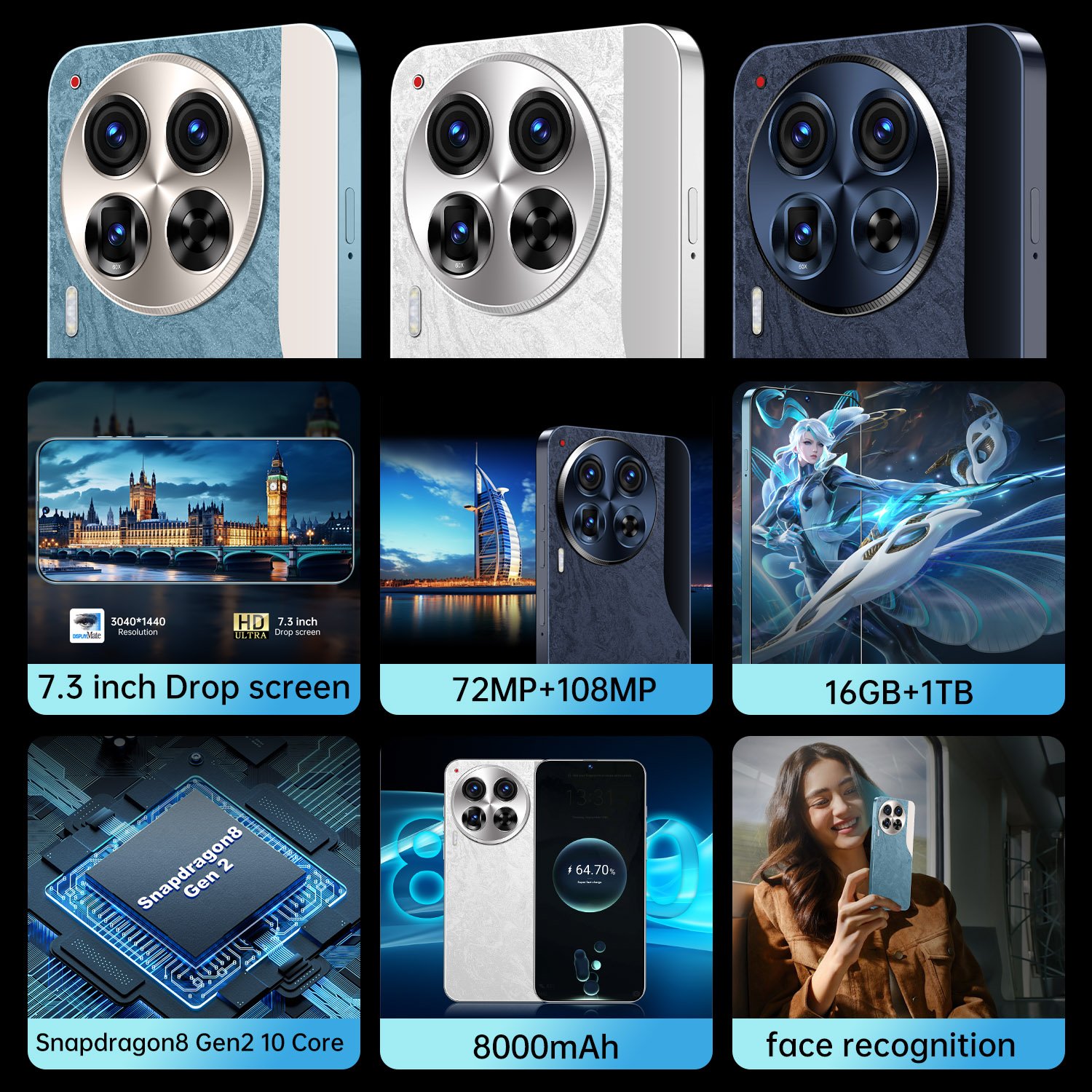 108MP Rear HD camera 5G 3g&4g cell phones smartphone